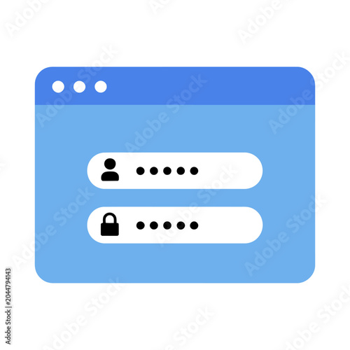 Clean vector of login screen with user icon and padlock symbol for password fields inside a browser window