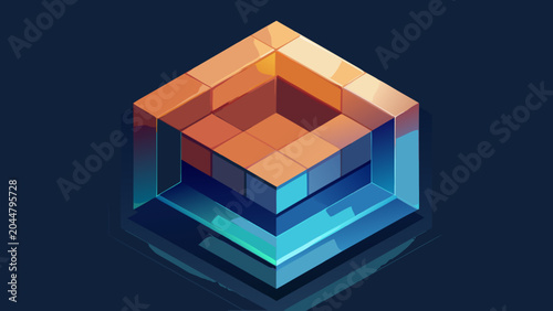 Foto 3D isometric cube blocks abstract geometric arrangement with three dimensional i