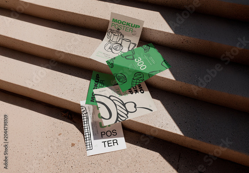 Multiple Folded Posters Stairs Mockup