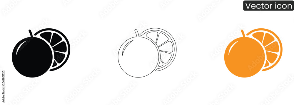 Obraz premium Orange and lemon icons in black, Line art, And orange on white background