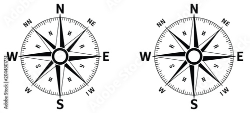 Tableau sur toile Vintage nautical wind rose compass set, north direction icons, travel navigation symbols, maritime cartography elements, classic exploration design