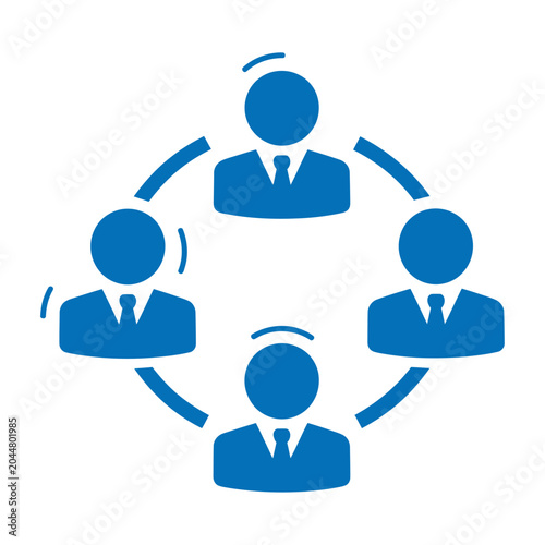 Vector showing a central figure coordinating a team of professionals in a circular collaborative workflow