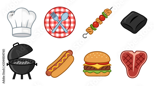 Collection of Barbecue and Cooking Icon Illustrations.