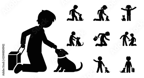 Konstfotografi Black silhouette of a woman petting dog.
