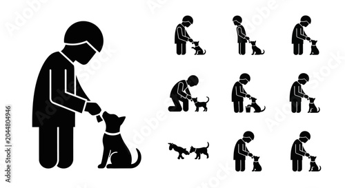 Foto Black silhouette of man with dog.
