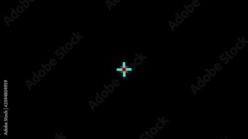 Minimalist motion graphic animation featuring cyan and red geometric shapes expanding and contracting on a transparent alpha channel background for video editing and HUD interface design