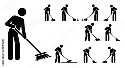 Foto Black silhouette of person sweeping floor.