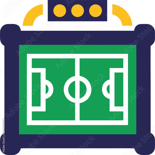 Top View Soccer Field Stadium Icon with Goalposts and Green Turf in Flat Design Style