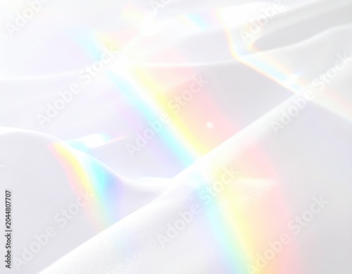 White fabric with rainbow light refractions and soft shadows