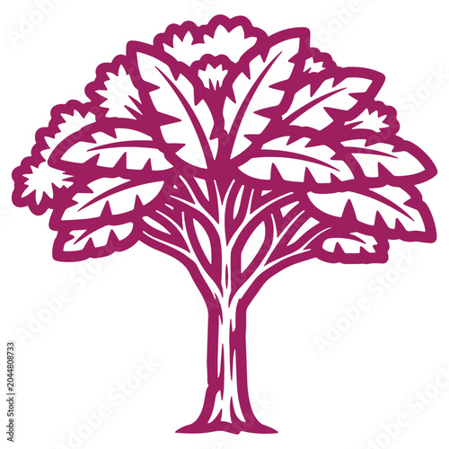 Vibrant purple tree illustration with intricate leaves isolated on a white background