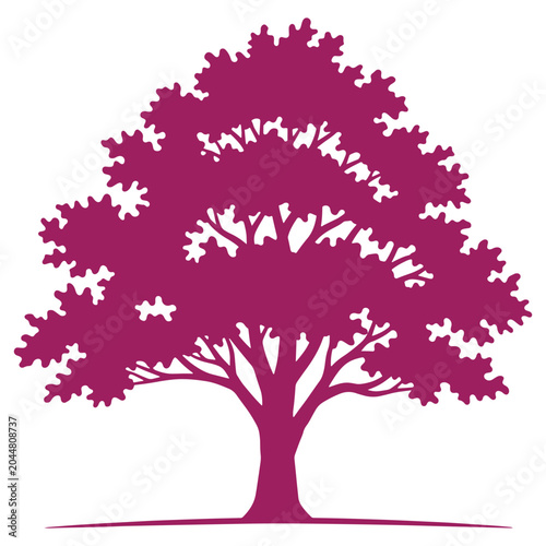 Vibrant purple tree illustration with intricate leaves isolated on a white background