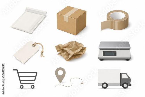 Ecommerce packaging icon set