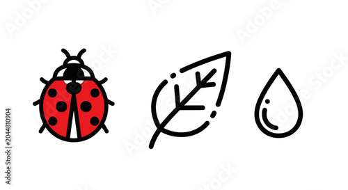 Tableau sur toile Ladybug, Leaf, and Water Drop Icons