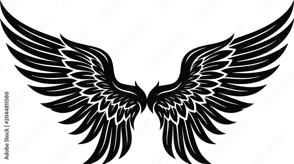 Fototapeta premium Spread wings vector silhouette line art illustration for angel or bird symbolic icon logo.