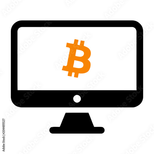 Sleek vector of computer monitor displaying the bitcoin logo symbolizing cryptocurrency trading and digital finance