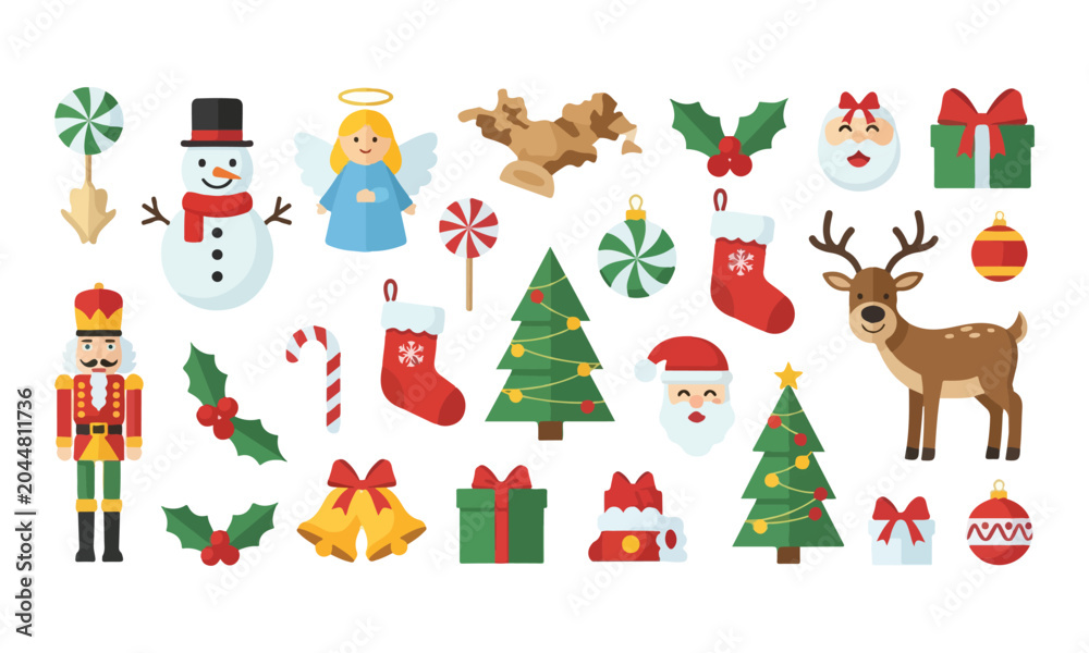 Naklejka premium Christmas icon set with Santa Claus reindeer and winter elements