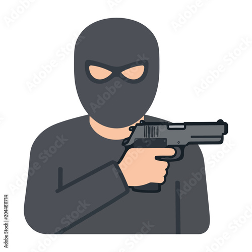 Vector of a masked individual holding a gun ready for action in a stylized criminal or stealth scenario