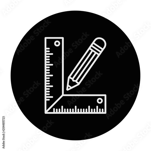 Sleek vector of pencil resting on an l-shaped ruler and a straightedge for drafting and design purposes