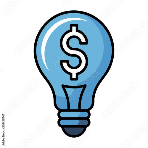 Stylish vector of a glowing light bulb featuring a dollar sign symbol inside representing money and ideas