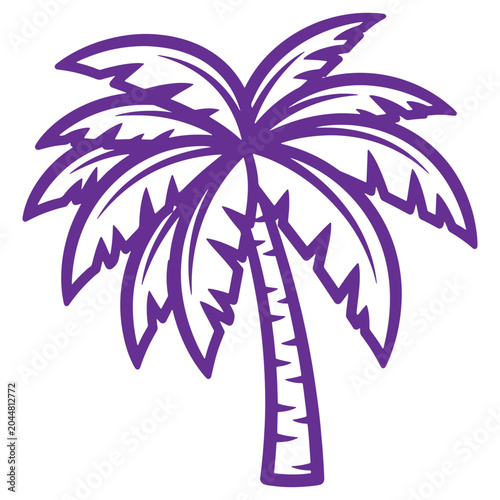 Vibrant Purple Palm Tree Illustration Tropical Island Beach Summer Vacation