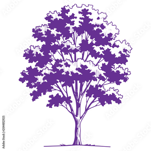 Vibrant purple tree illustration with dense foliage ideal for design and art projects