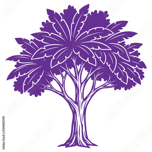 Vibrant purple tree illustration with intricate leaves and branches artistic design for various creative projects