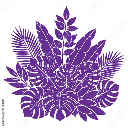 Vibrant Tropical Leaves Illustration Purple Botanical Silhouette Nature Design
