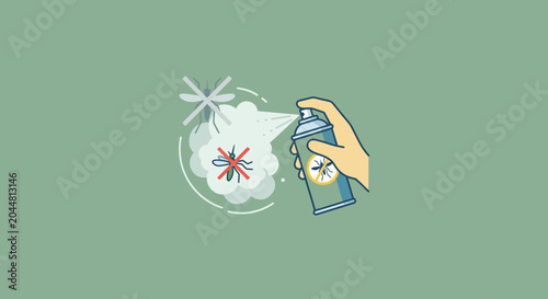 Cuadro en lienzo Hand holding mosquito repellent spray can illustration
