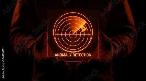 Digital Radar Screen Displays Anomaly Detection with Glowing Orange Interface.