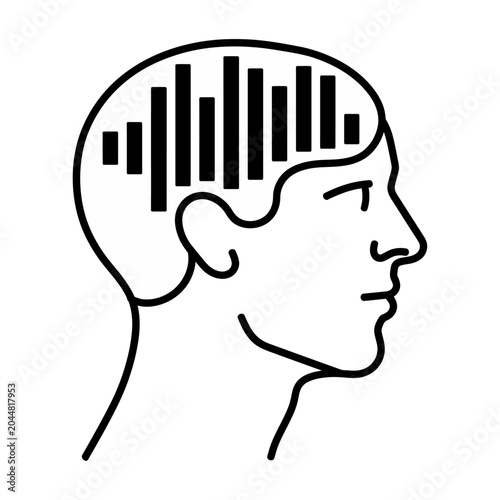 Sleek vector of human head profile with a brain graphic featuring a bar chart pattern inside it.