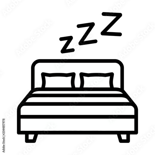 Sleeper icon featuring a vector of a bed with two pillows and sound waves representing peaceful zzz sleep.