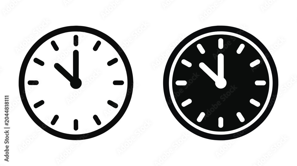 Αυτοκόλλητο Simple clock icons in white and black flat style timekeeping symbols