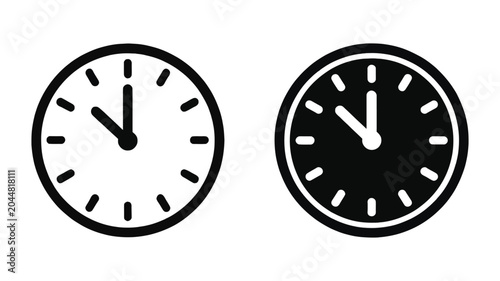 Bild auf Leinwand Simple clock icons in white and black flat style timekeeping symbols