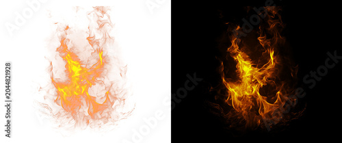 Tableau sur toile Fiery orange flames on black and white backgrounds, blazing fire element for com