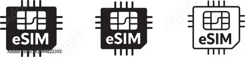 Foto eSIM icon set with digital SIM symbols for mobile connectivity, telecom apps, UI and technology