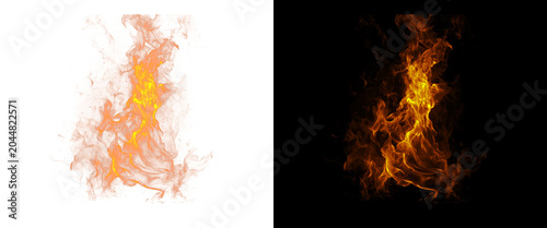 Bild auf Leinwand Realistic fire flames on black and white backgrounds, blazing orange fire sparks