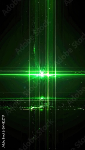 Intense emerald green light flares create a cross-shaped luminous spectacle