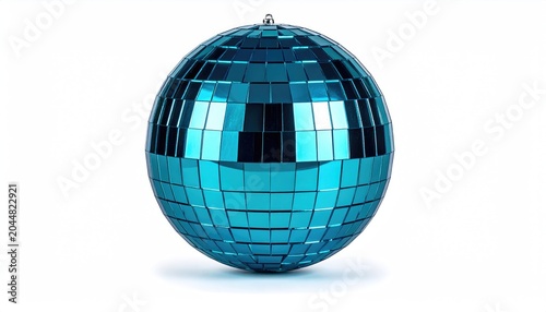 A blue mirrored globe with many reflective square facets, isolated on white