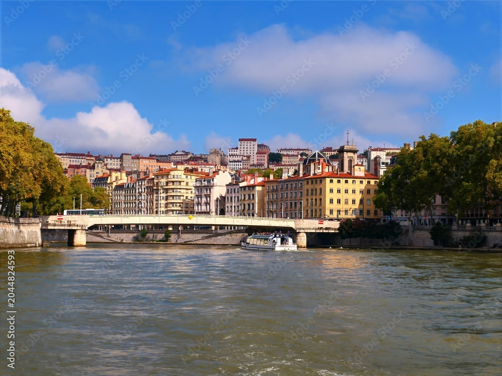 Fototapeta premium Lyon Cityscape on the Saône River — Urban Landscape Photography