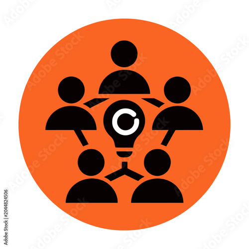 Vibrant vector of a diverse group brainstorming with a central light bulb idea symbolizing innovation and teamwork