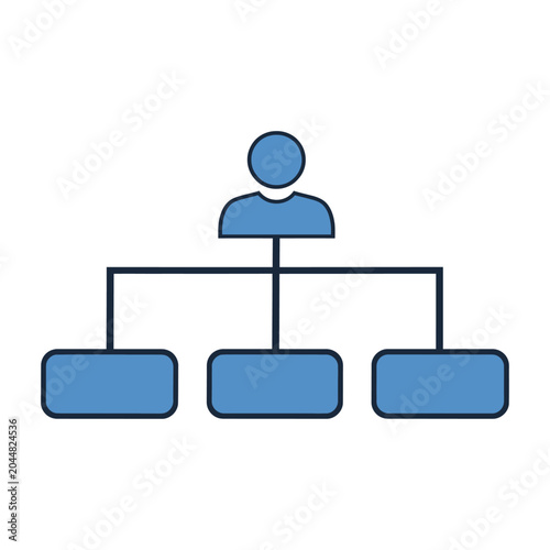 Vector showing an organizational chart with one leader overseeing three distinct departments or teams below