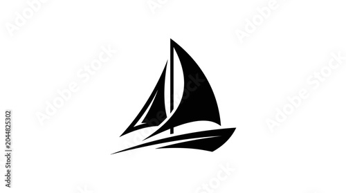 Quadro su tela Minimalist black and white sailboat vector icon.