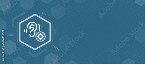 Принти на полотні This digital illustration features a hearing icon with settings, providing ample copy space on the blue background
