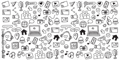 Set of hand drawn social media doodle element vector illustration