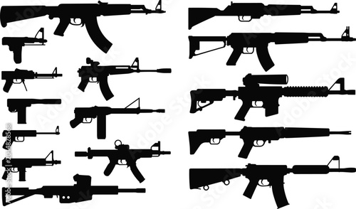 Obraz na plátne Military Rifle Silhouettes Collection with Tactical Firearms Assault Weapons and