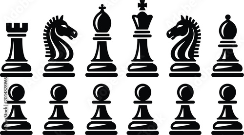 Foto Chess piece icon set, king rook knight bishop and pawn symbols for board games s