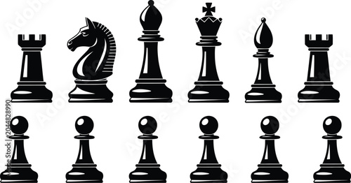 Tableau sur toile Chess piece, icon set, classic chess figures including king rook bishop knight a