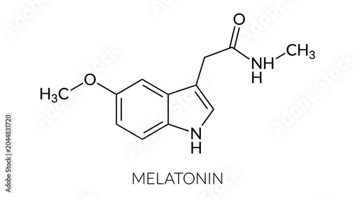 Fotografie Melatonin chemical structure vector, skeletal formula of sleep hormone molecule,