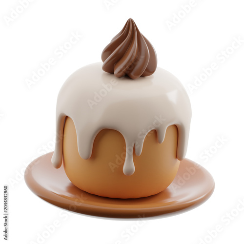 Cuadro en lienzo Small Cake with Chocolate Swirl 3d illustration
