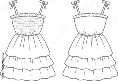 Foto Two line of a tiered sundress with smocked bodice